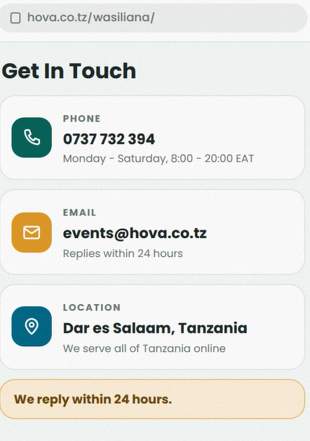 Contacting Hova Events